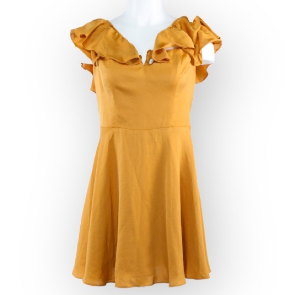 REVOLVE LOVERS + FRIENDS TROPHY DEEP GOLD RUFFLE DRESS SIZE MEDIUM - Picture 12 of 14